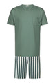 Mey Tweedelige Korte Pyjama Palm Stripes Heren 2240085 1254 palm hue met kaki shirt en gestreepte korte broek.