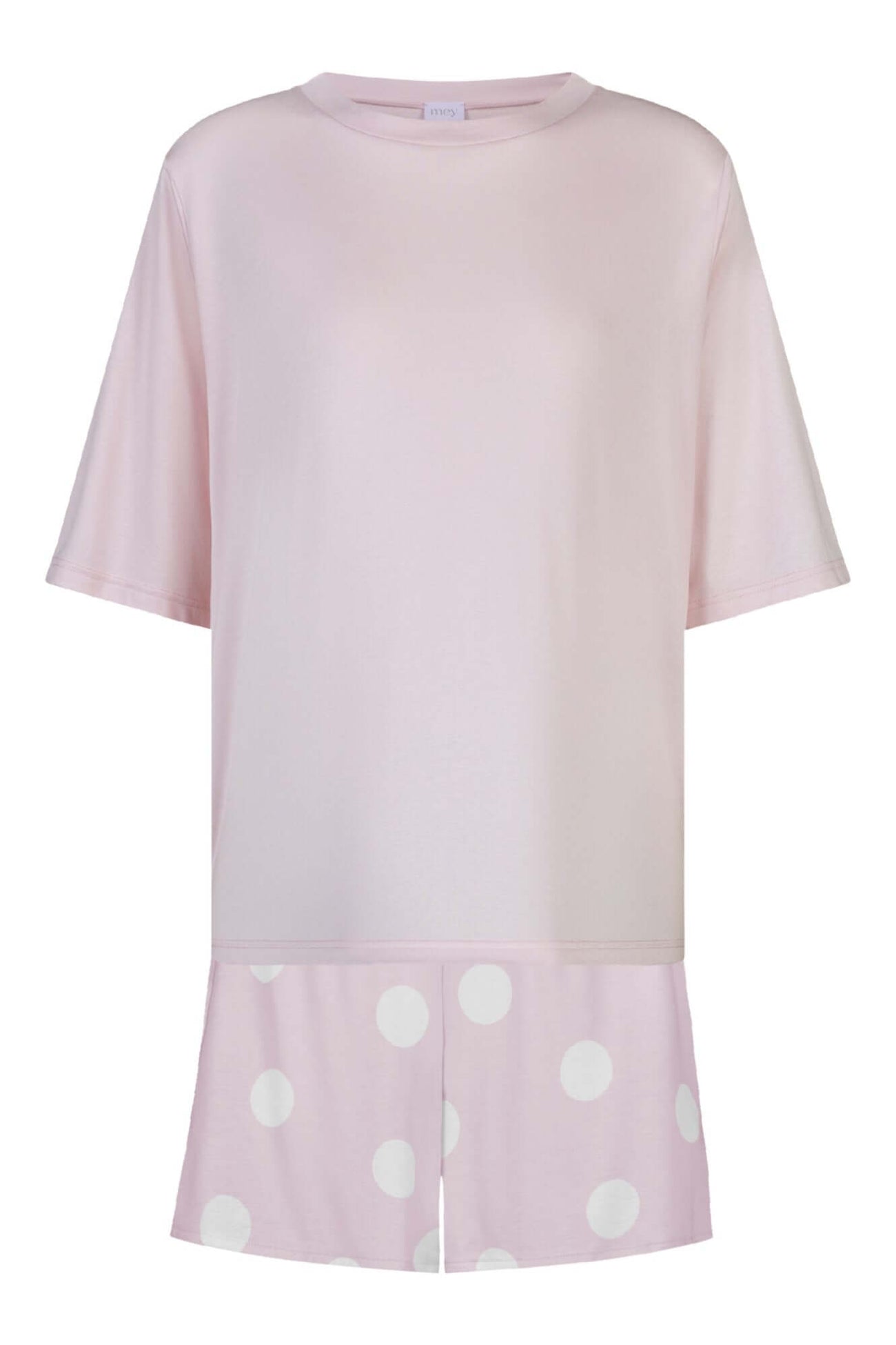 Mey Tweedelige Korte Pyjama Pretty Dots 1240123 1790 pink parfait, leuke set met roze shirt en korte broek met stippen.