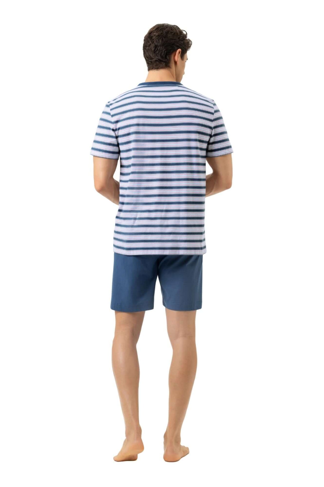 Mey Tweedelige Korte Pyjama Sky Stripes Heren 2240079 1762 hague blue, achteraanzicht man in gestreepte pyjama.