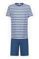 Mey Tweedelige Korte Pyjama Sky Stripes Heren 2240079 1762 hague blue met gestreept shirt en korte effen blauwe broek.