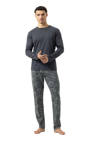 Mey 2-delige pyjama voor heren, donkergrijs shirt met paisley pyjamabroek in lava grey.