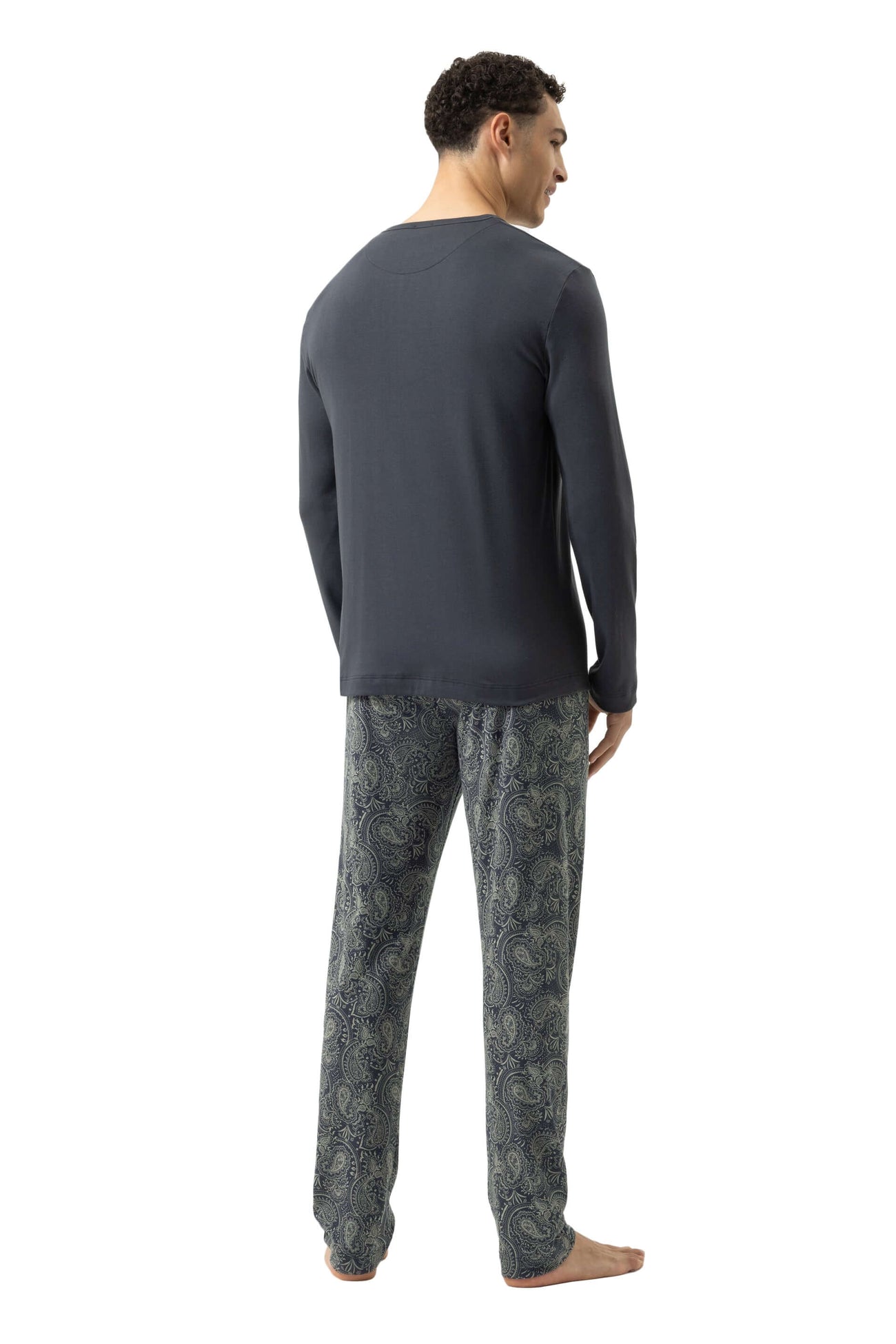 Mey tweedelige pyjama voor heren, effen donkergrijs shirt met paisleyprint broek, Oeko-Tex gecertificeerd.