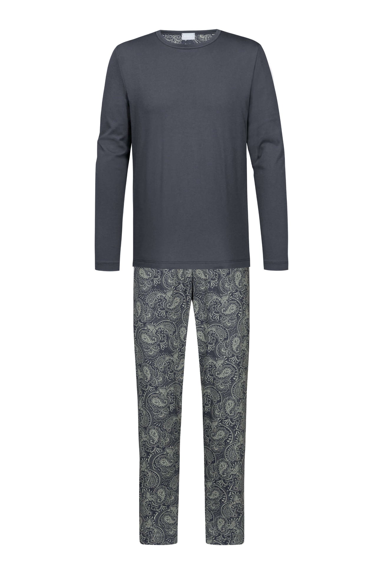 Mey tweedelige pyjama voor heren met paisleyprint en donkergrijs shirt, gemaakt van 100% katoen.