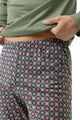 Mey tweedelige pyjama voor heren met olijfgroen shirt en grafische print broek.