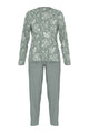 Mey tweedelige damespyjama in dustyt teal met bloemetjes shirt en effen broek, gemaakt van 100% katoen.
