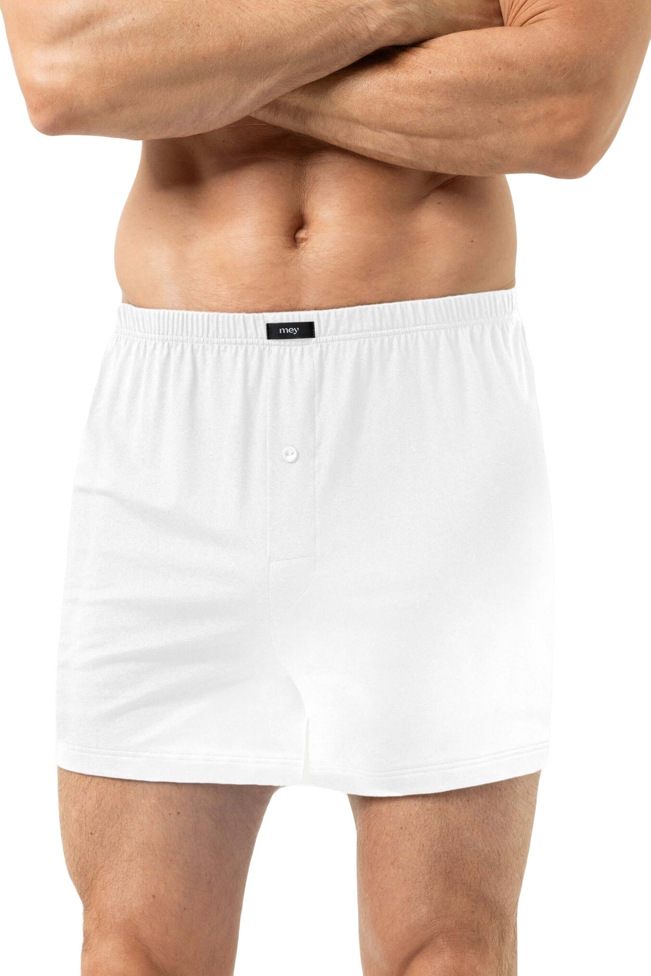 Mey Wijde Boxershort Dry Cotton Heren 2120243 101 wit op een model in een witte achtergrond.