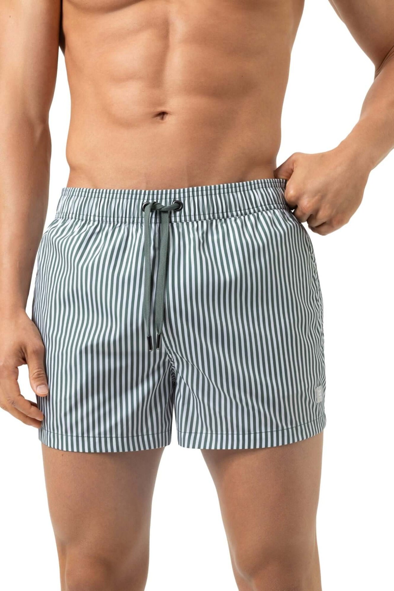 Mey Zwembroek Seaside Stripe Heren 2420029 1254 palm hue, groen-wit gestreepte zwembroek voor heren.