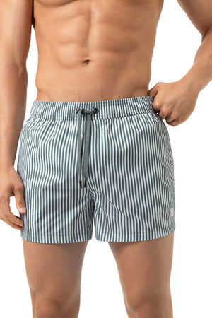 Mey Zwembroek Seaside Stripe Heren 2420029 1254 palm hue, groen-wit gestreepte zwembroek voor heren.
