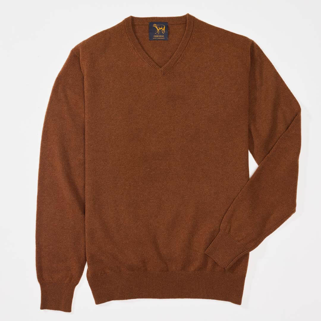 Osborne Heren Trui V-Hals Lamswol OMVS SPANI in bruin, perfecte mix van stijl en comfort.