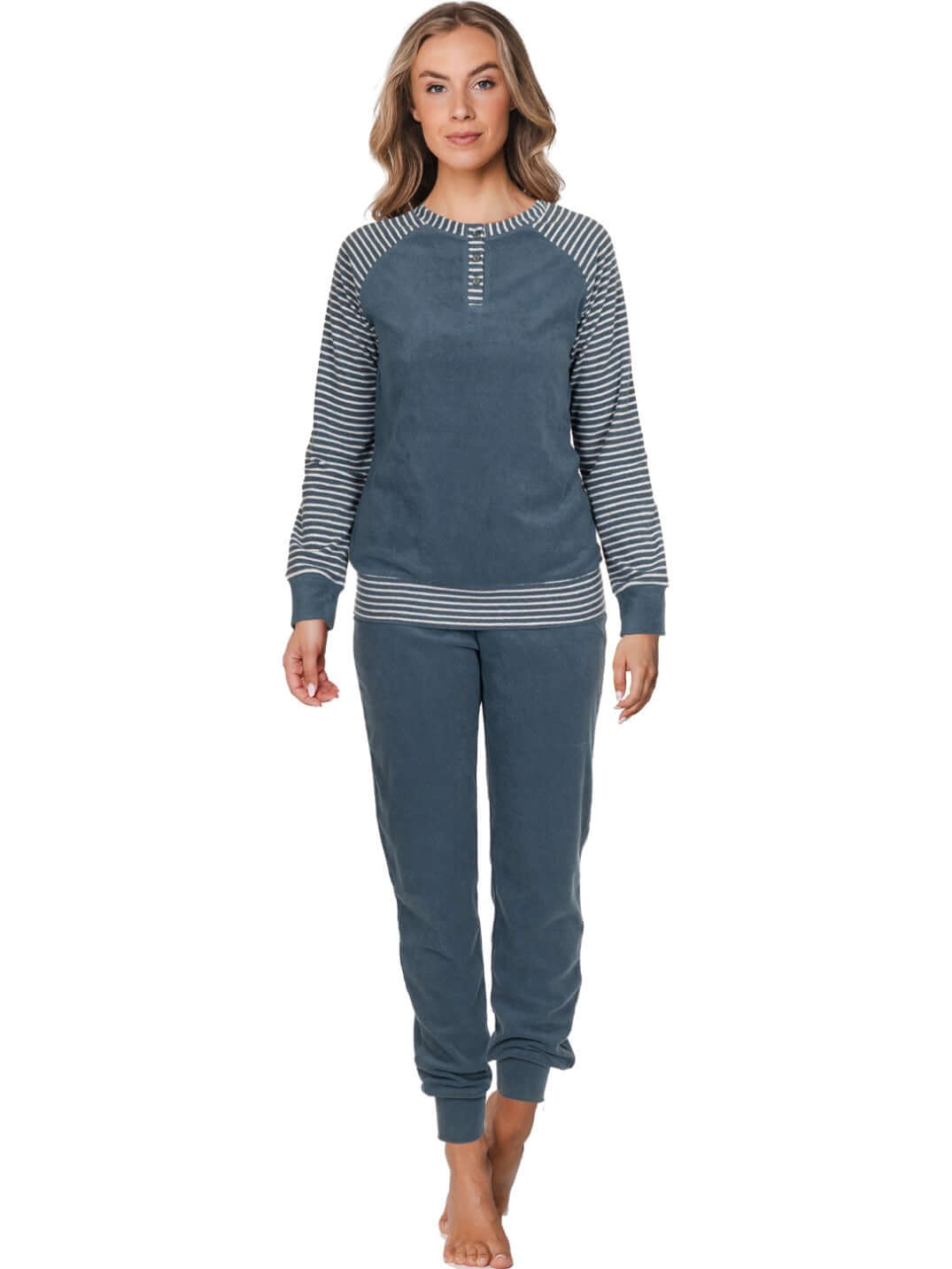 Pastunette Tweedelige Pyjama Badstof Dames 121199-104-1 520 Dark Blue, comfortabele blauwe pyjama van badstof.