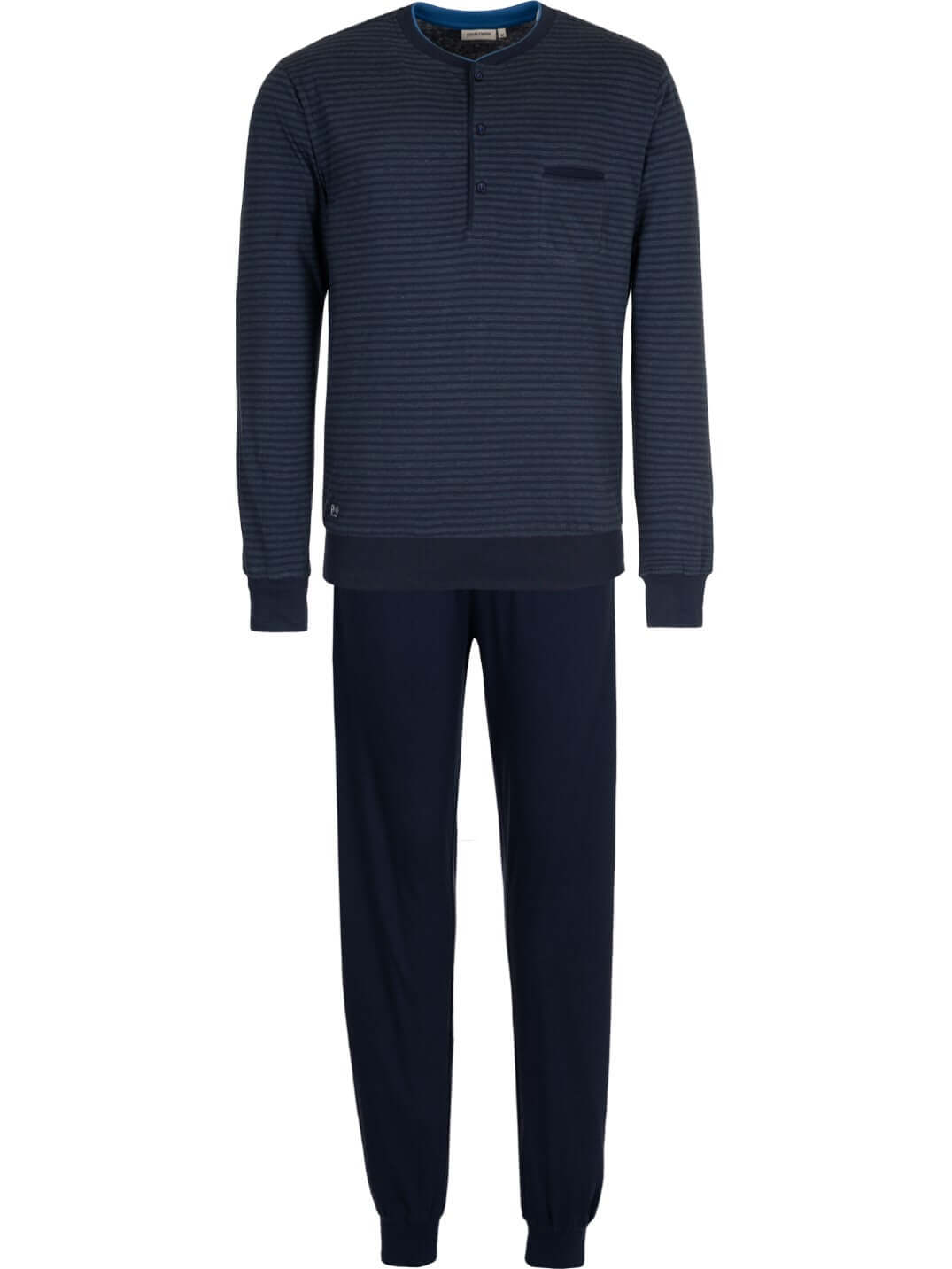 Pastunette Tweedelige Pyjama Heren 122199-508-1 520 Dark Blue met gestreept shirt en effen broek.