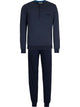Pastunette Tweedelige Pyjama Heren 122199-508-1 520 Dark Blue met gestreept shirt en effen broek.