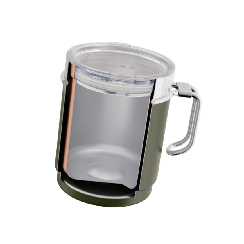 SIGG Travel Mug 0.3L Roasted Green GT6053.90 met gemakkelijke handgreep en vacuümisolatie voor warme dranken.