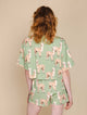 SNURK Alpaca Meadow Cropped T-Shirt Dames met alpacaprint in groene kleur, achterkant gezien.