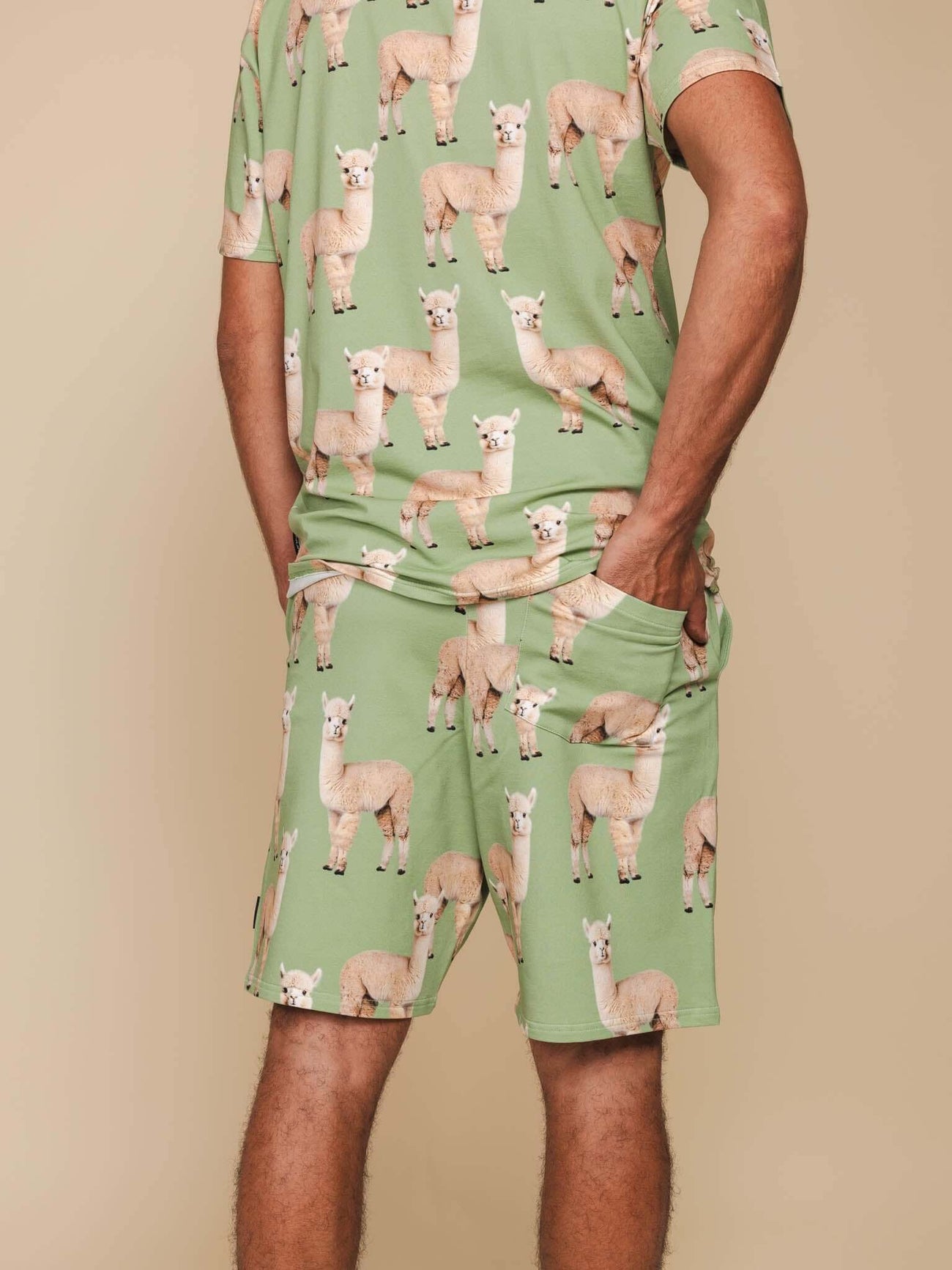 SNURK Alpaca Meadow Shorts Heren met grappige alpacaprint in relaxte pasvorm.