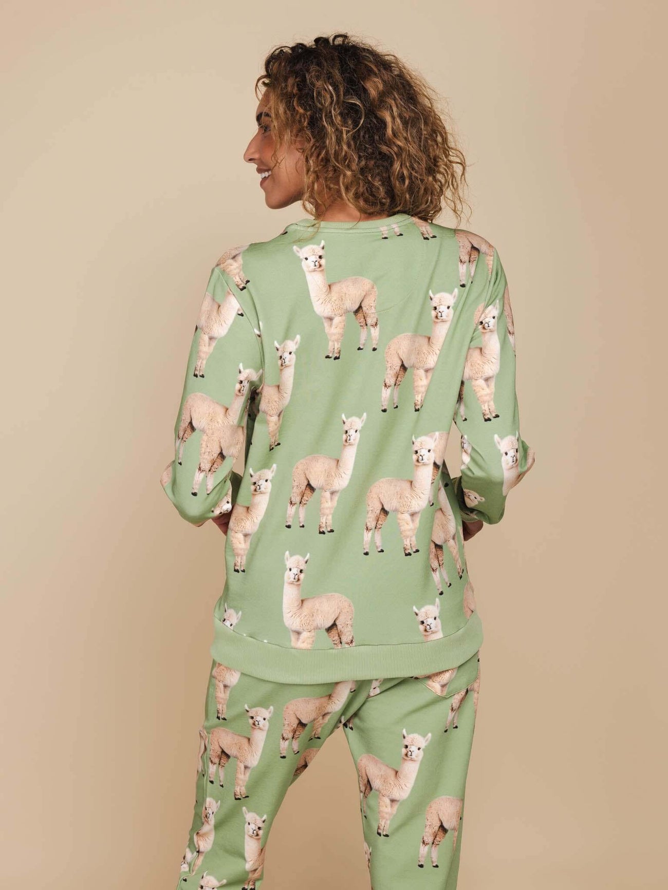 SNURK Alpaca Meadow Sweater Dames met grappige alpacaprint in zachte biologische katoen.