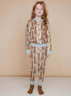 SNURK Bowie Broek Kids met een speelse kattenprint op een zachte joggingbroek voor kinderen.