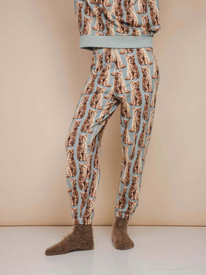 SNURK Bowie Broek Relaxed Unisex met kattenprint, perfecte joggingbroek voor dames en heren.