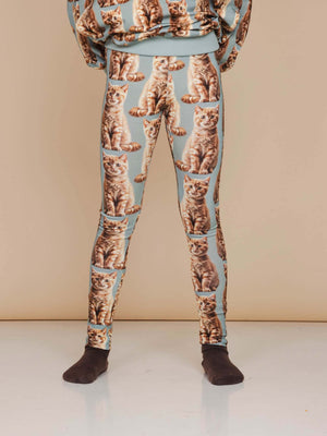 SNURK Bowie Legging Dames met kattenprint in katoen, hoge taille en comfortabele elastische tailleband.