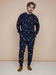 SNURK Building Blocks Broek Regular Unisex met kleurrijke blokken op navy blauwe achtergrond