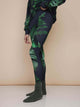 SNURK Dark Forest Legging Dames met donkergroene bladeren op antracietgrijze achtergrond, comfortabele pasvorm.