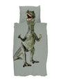 SNURK Dino Green dekbedovertrek met T-Rex op een groene achtergrond voor een stoere slaapervaring.