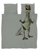 SNURK Dino Green dekbedovertrek met afbeelding van T-Rex op een groene achtergrond.
