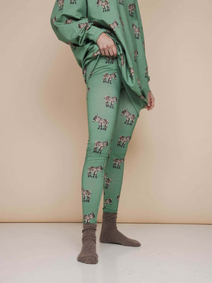 SNURK Donkeys Legging Dames in zachtgroene kleur met schattige baby-ezels