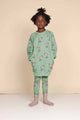 SNURK Donkeys Legging Kids met schattige ezels op een zachte groene achtergrond, perfect voor kinderen.
