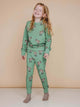 SNURK Donkeys Sweater Kids met schattige baby-ezels op een zachte groene achtergrond, ideaal voor kindermode.