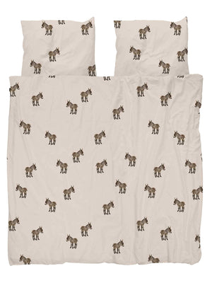 SNURK Donkeys dekbedovertrek met schattige ezels op een beige achtergrond