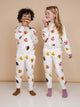 Kinderen in SNURK Donuts Sweater Kids met kleurrijke donuts op witte achtergrond.