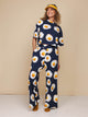 SNURK Eggs Navy Cropped T-Shirt Dames met eitjesprint, perfect voor relax- of slaapoutfit.