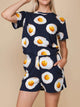 SNURK Eggs Navy Shorts Dames met spiegeleitjes-print, perfect voor loungen of slapen.