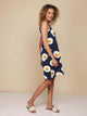 SNURK Eggs Navy Strap Dress Dames, luchtige strap dress met spaghettibandjes en spiegelei print.
