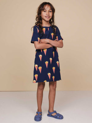 SNURK Fries Navy T-shirt Dress Kids