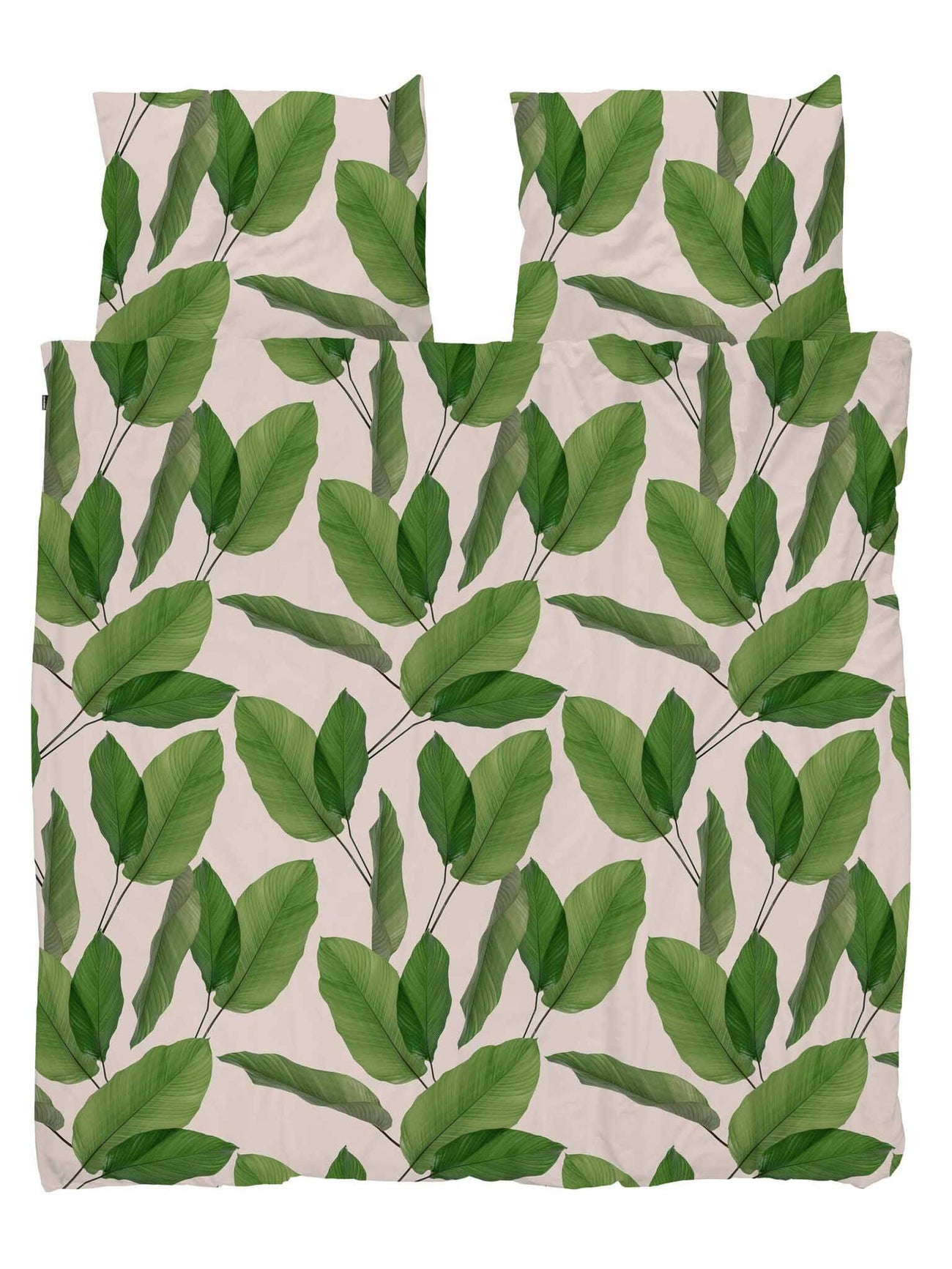 SNURK Leaf Me dekbedovertrek met groene bladerenprint voor een tropische uitstraling.