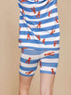SNURK Lobsters Bikershorts Women met rode kreeftjes op blauw gestreepte ondergrond, perfect voor de zomer.