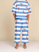 SNURK Lobsters Cropped T-Shirt Kids in blue striped pattern with red lobsters, suitable for play and sleep.