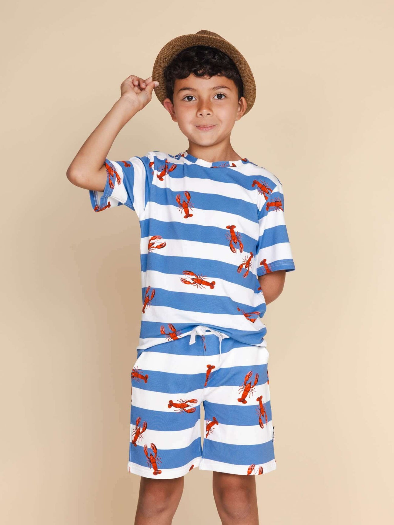 SNURK Lobsters T-shirt Kids in blauwe streep met rode kreeftjes, perfect voor kinderen.