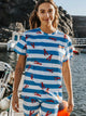 SNURK Lobsters T-shirt Unisex met blauwe strepen en kreeftjes, ideaal voor heren en dames.