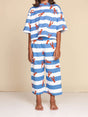 SNURK Lobsters Wide Pants Kids met blauw-witte strepen en kreeftjes, trendy en comfortabel voor kinderen.
