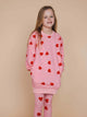 SNURK Lollipop Love Legging Kids in pink with red heart lollipops, perfect for playful comfort and good vibes.