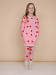 SNURK Lollipop Love Sweater Dress Kids in pink with heart lollipops, perfect for kids' casual wear.