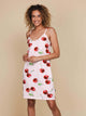 SNURK Mon Cherry Strap Dress Dames met spaghettibandjes en kersjesprint, perfect voor een warme zomernacht.