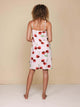SNURK Mon Cherry Strap Dress Dames achterkant met kersjesprint, ideaal voor zomernachten en strand.