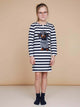 SNURK Pierre Long Sleeve Dress Kids, gestreept T-shirt jurkje met teckelprint voor kinderen.