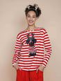 SNURK Pierre Xmas Long Sleeve T-shirt Dames met gestreepte rode achtergrond en hondenmotief