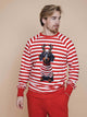 SNURK Pierre Xmas Sweater Heren met gestreepte rode en witte sweater en een teckel in kerstoutfit