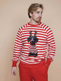 SNURK Pierre Xmas Sweater Heren met gestreepte rode en witte sweater en een teckel in kerstoutfit